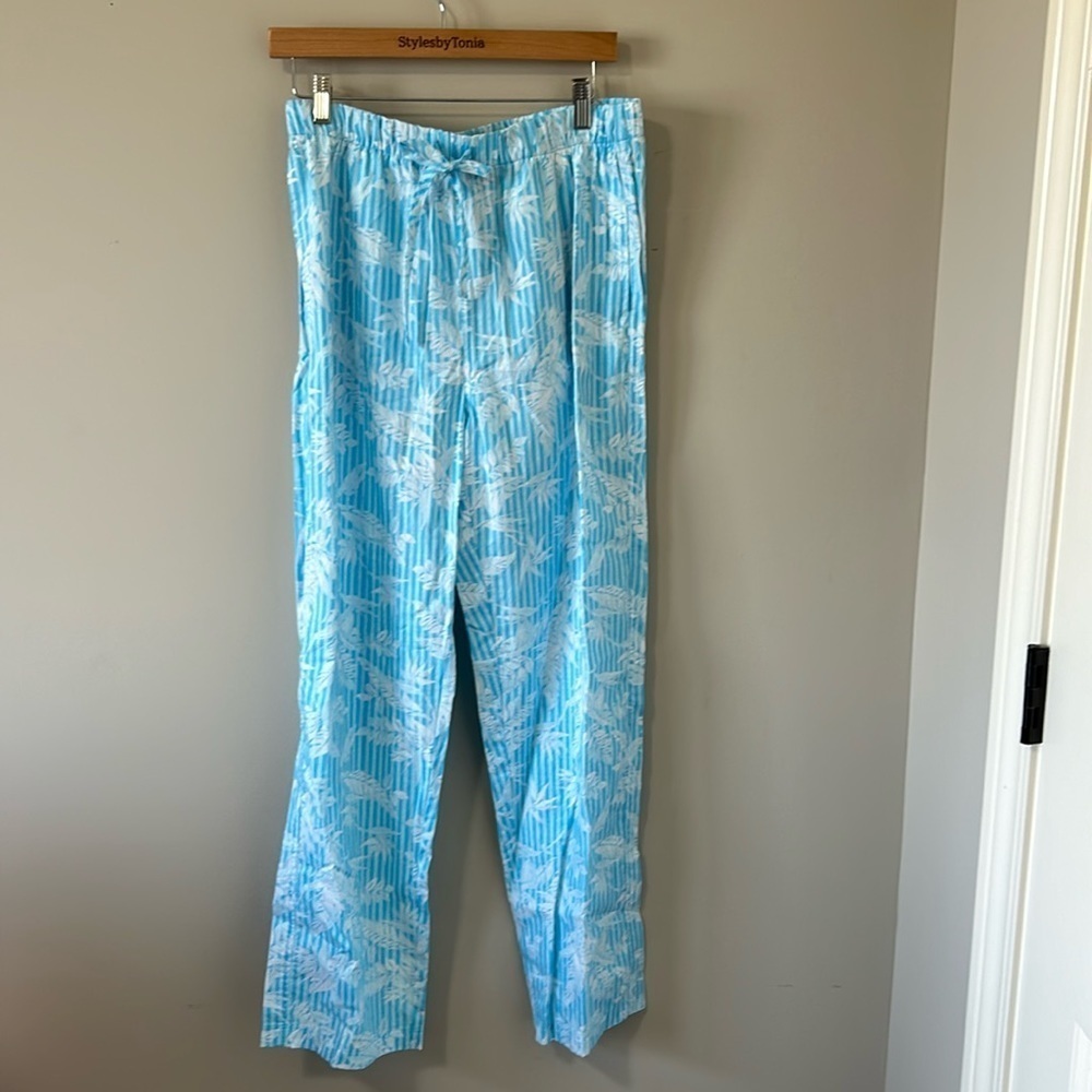 Tommy Bahama Men's Cotton Lounge Sleeping Pants Aqua White Floral Striped NEW